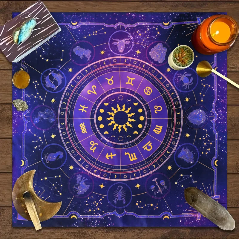 1pc Tarot card tablecloth, 12 zodiac astrology altar cloth, fortune astrology prophecy card mat, drop board game tablecloth