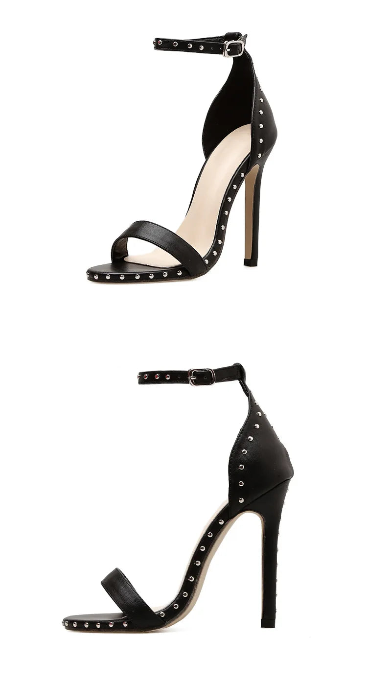 Sexy Rivet Thin Heels Women's Sandals with Breathable Ankle Straps for Party High Heels Sandal