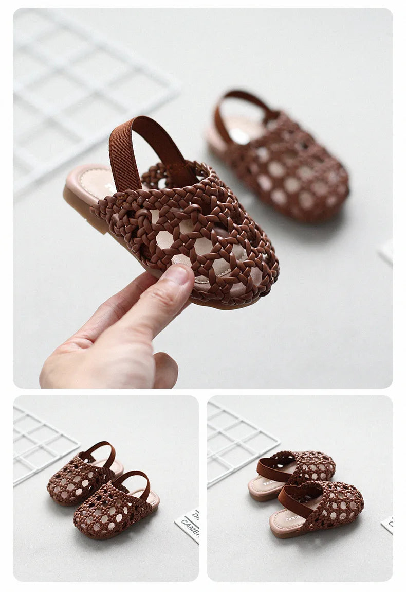 Baby Girls Shoes Braided Sandals for Girls Kids Fashion Hollow Out Leather Shoe Soft Sole Retro Princess Slippers Beach Shoes