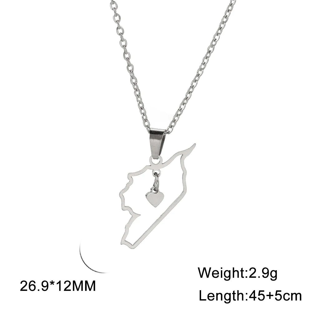 Cazador Stainless Steel Jewelry Geography Necklace Syria Map Heart Pendant Chain Necklace for Women Mother Gift Wholesale