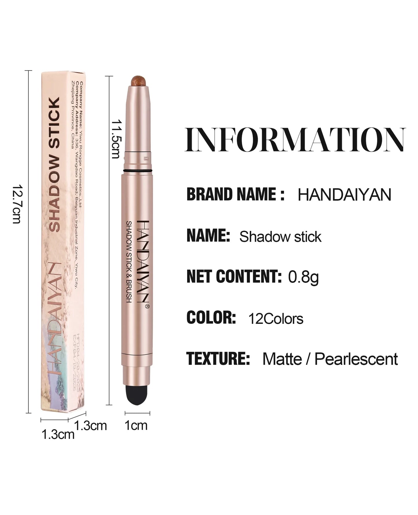 12 Colors Eyeshadow Stick Double Head Waterproof Long Lasting Metallic Shimmer Highlighter Cream Pen with Brush for Eyes
