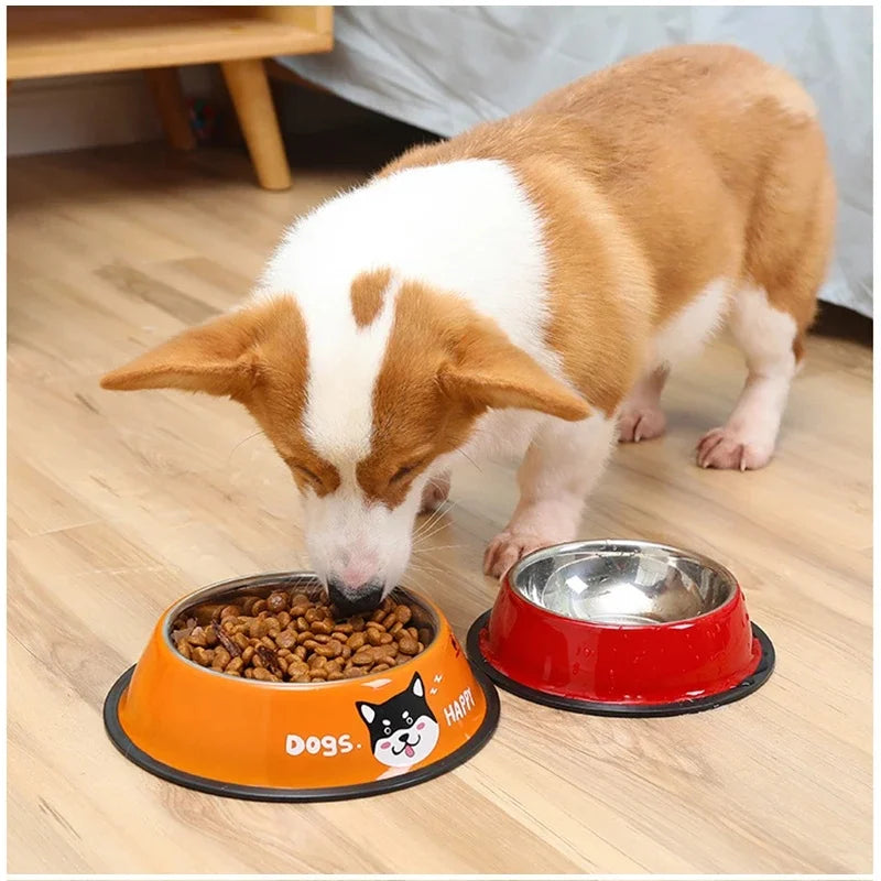 New Multicolor Stainless Steel Dog Cat Bowl Non-Slip Durable Anti-Fall Eat Drink Pet Food Container Feeder Dish Bowl