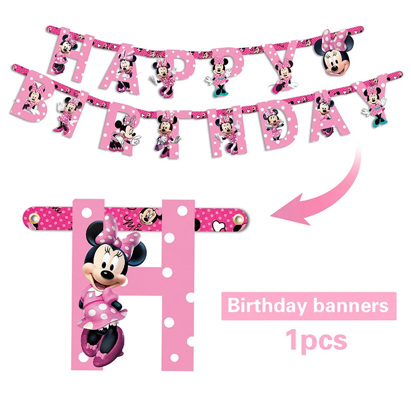 Minnie Mouse Birthday Party Decorate Girls Disposable Tableware Balloon Cups Plates Tablecloth Balloon Baby Shower Party Supply