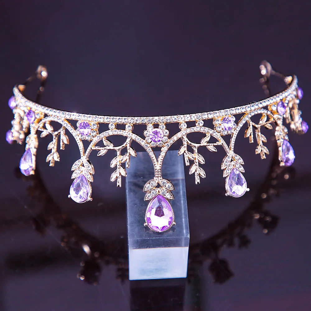 DIEZI Baroque Princess Queen Bridal Crown Purple Crystal Tiara For Women Wedding Vintage Crown Hair Dress Accessories Jewelry