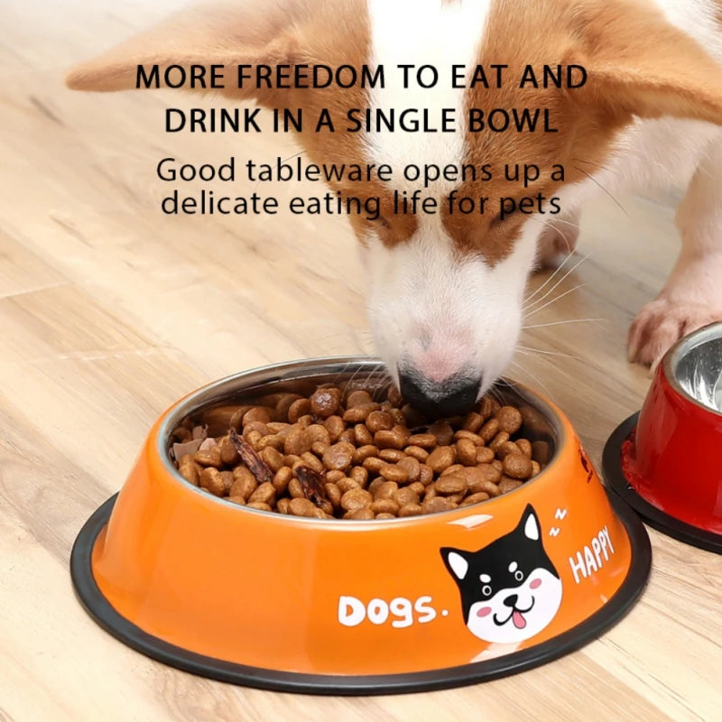 New Multicolor Stainless Steel Dog Cat Bowl Non-Slip Durable Anti-Fall Eat Drink Pet Food Container Feeder Dish Bowl