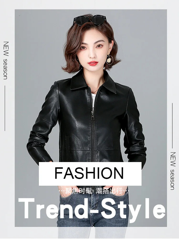 New Women Sheepskin Jacket Spring Autumn 2025 Fashion Casual Long Sleeve Short Zipper Leather Coat Loose Split Leather Outerwear