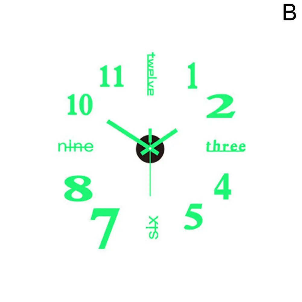3D Luminous Wall Clock Frameless Acrylic DIY Digital Clock Wall Stickers Mute Clock for Living Room Bedroom Office Wall Decor