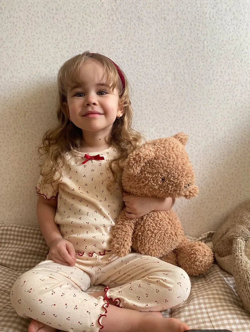 1-6T Toddler Kid Baby Girl Clothes Set Summer 100% Cotton Long Sleeve T Shirt Top Pant Suit Homewear Stretch 2pcs Pajamas Set