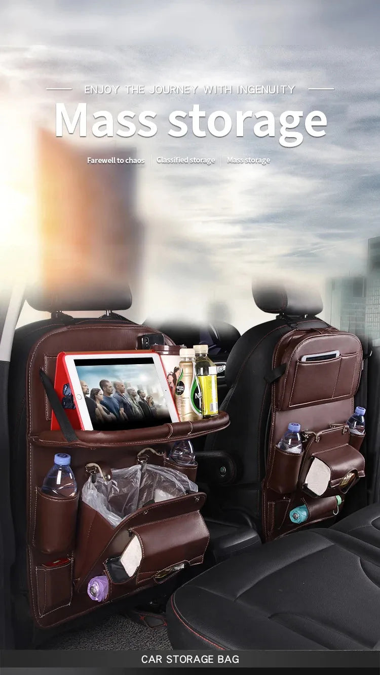 Car Back Seat Organizer Storage Bag with Foldable Table Tray Tablet Holder Tissue Box Auto Back Seat Bag Protector Accessories