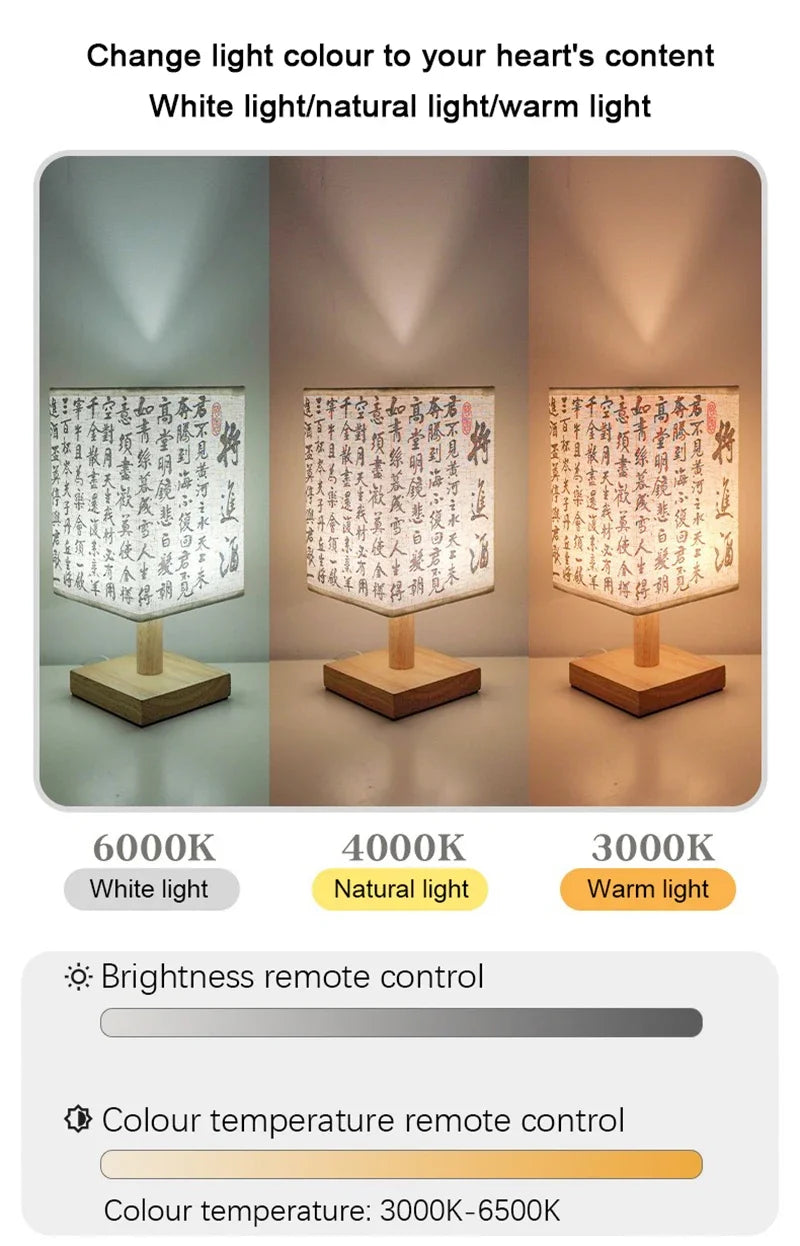 LED Decoration Table Lamps Simple Chinese Style Dimmable Plug Night Light Fabric Lampshade Square Bedroom Bedside Desk Lights