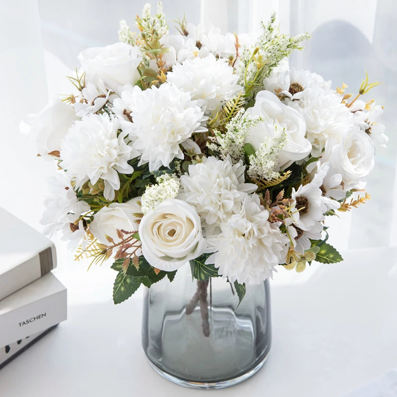 1PC Artificial Flowers Cheap New Year's Decoration Wedding Garden Peony Arch Christmas Home Fake Silk Rose Hydrangeas Vase for