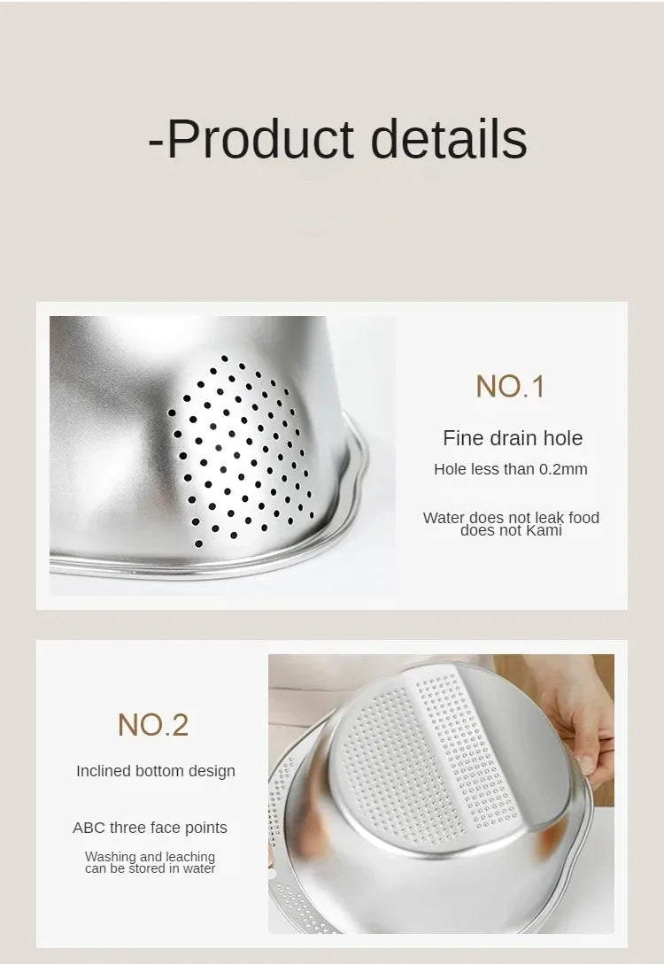 Rice Washer Strainer Bowl Stainless Steel 304 Rice Washing Bowl Rice Sieve Colander Fruit And Vegetable Strainer Kitchen Tools