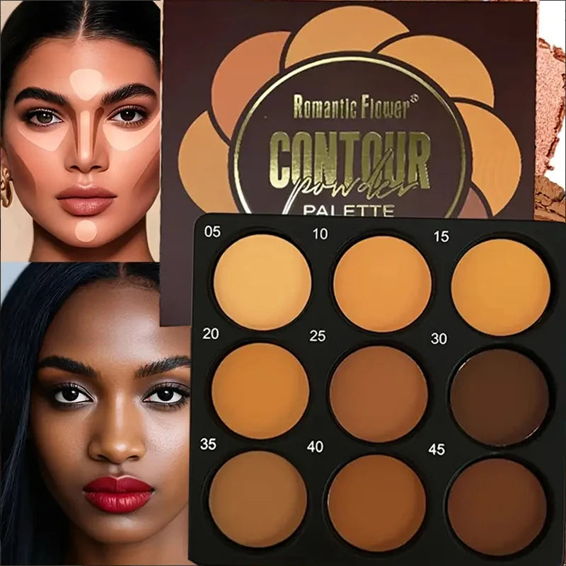 9-Color Waterproof Contour Concealer Matte Palette Free Brush Medium to Deep Shades 3D Sculpting Oil Control Long Lasting Wear