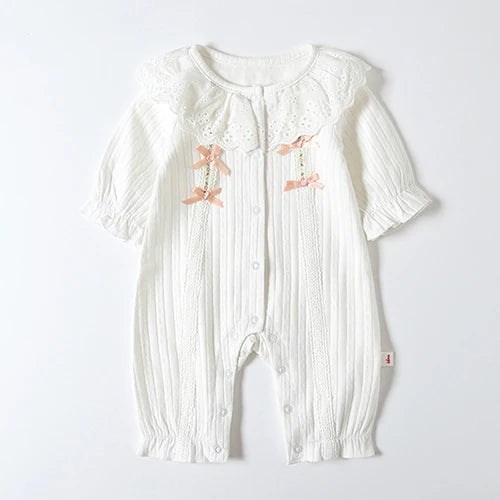 Infant Baby Girls Jumpsuit+Hat Embroidery Lace Stitching Cotton Long Sleeve Toddler Baby Girl Romper Spring Autumn Baby Clothes