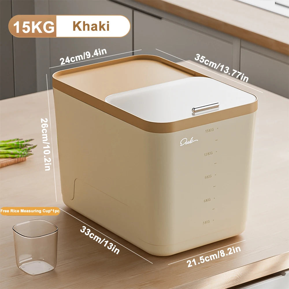 10KG Rice Container Rice Storage Box Pet Food Container Sealed Cereal Dispenser with Buckle Insect Proof Grain Kitchen Organizer