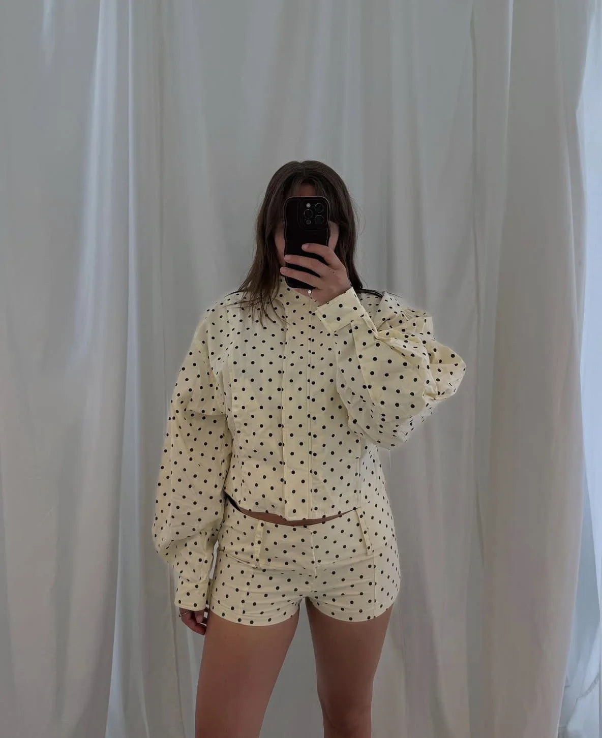 Tuularose Zipper Full Sleeve Short Polka Dot Printing Thin Jackets Women Casual Stand Neck Slim Coat Lady New Highstreet Outwear