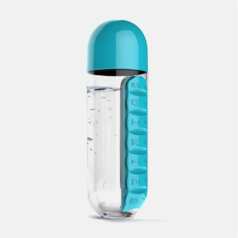 2 in 1 600ml 7 Grids Medicine Box Water Cup Sports Plastic Water Bottle Combine Daily Pill Boxes Organizer Drinking Bottles