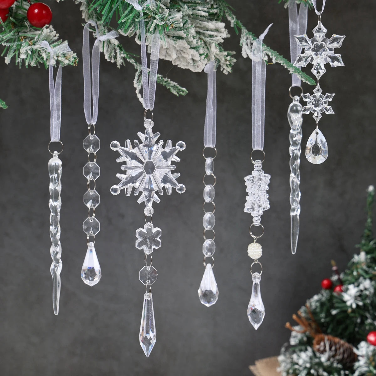 Christmas Crystal Acrylic Ornaments Christmas Decoration for Home 2025 Snowflake Xmas Tree Hanging Pendants New Year Gift 2026