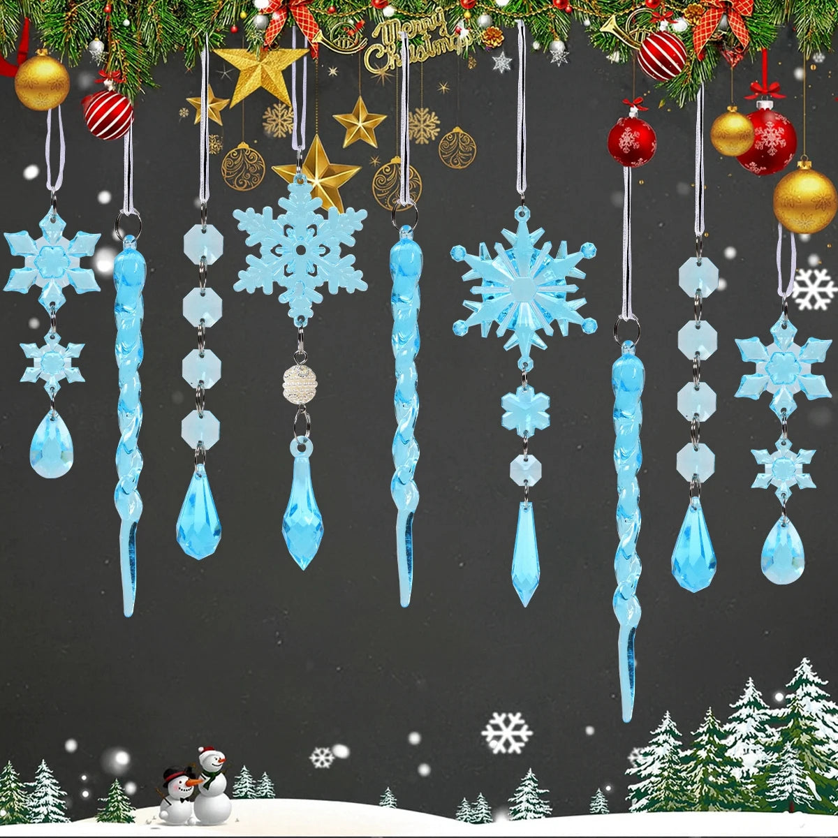 Christmas Crystal Acrylic Ornaments Christmas Decoration for Home 2025 Snowflake Xmas Tree Hanging Pendants New Year Gift 2026