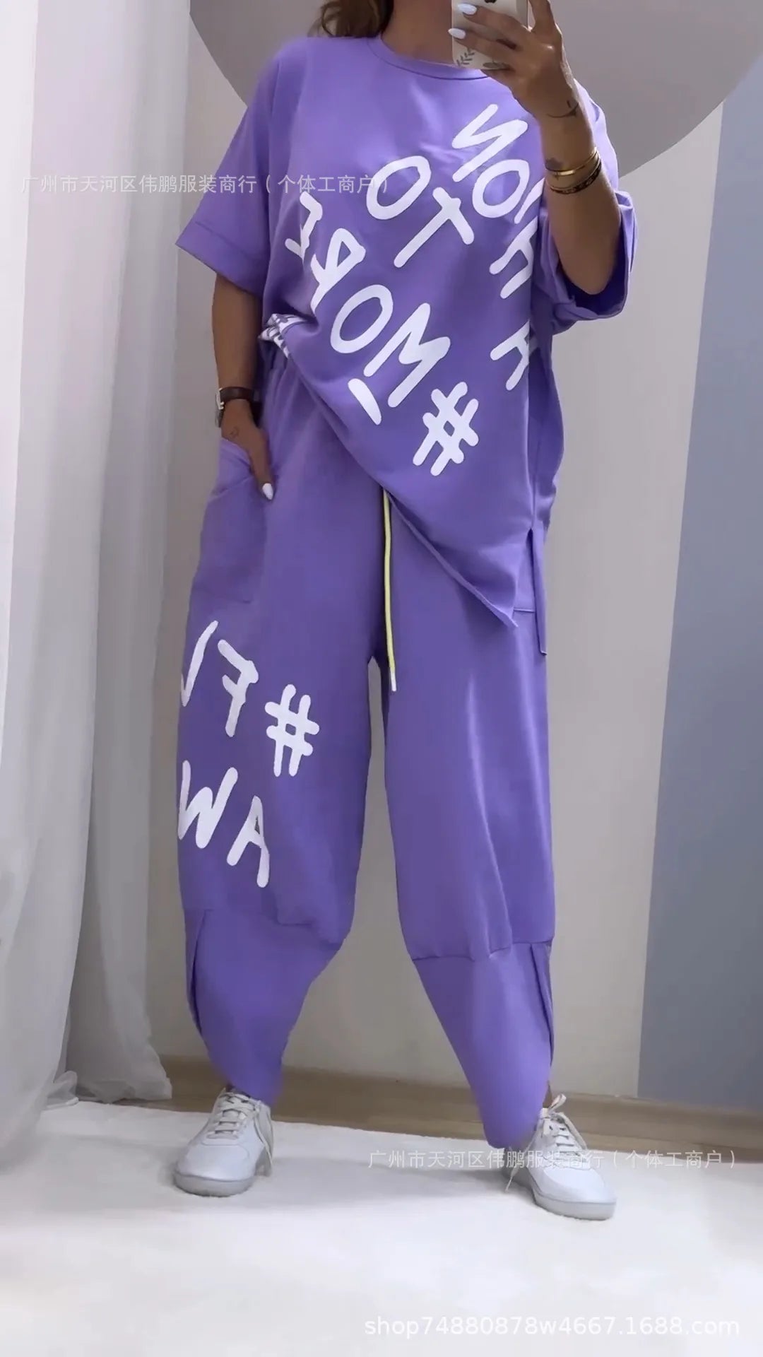 Spring Summer New Fashion Letters Printed T Shirt Women Short Sleeve Suit Simple Loose Casual Pocket Female Pants 2 Piece Set