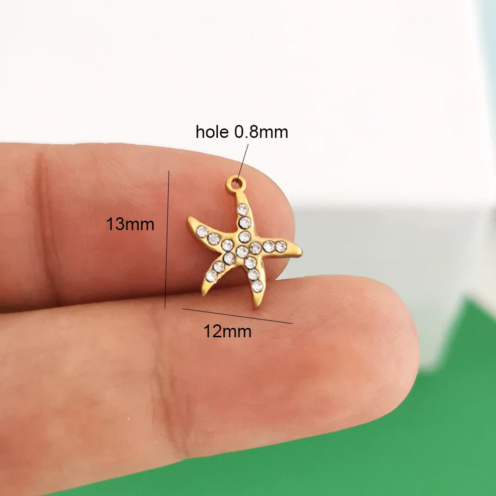 1pc Stainless Steel Big Pendant Small Charm Cherry Angel Boot Heart Tail Flower Star Cross Key Moon Pearl Bow PVD Gold Color