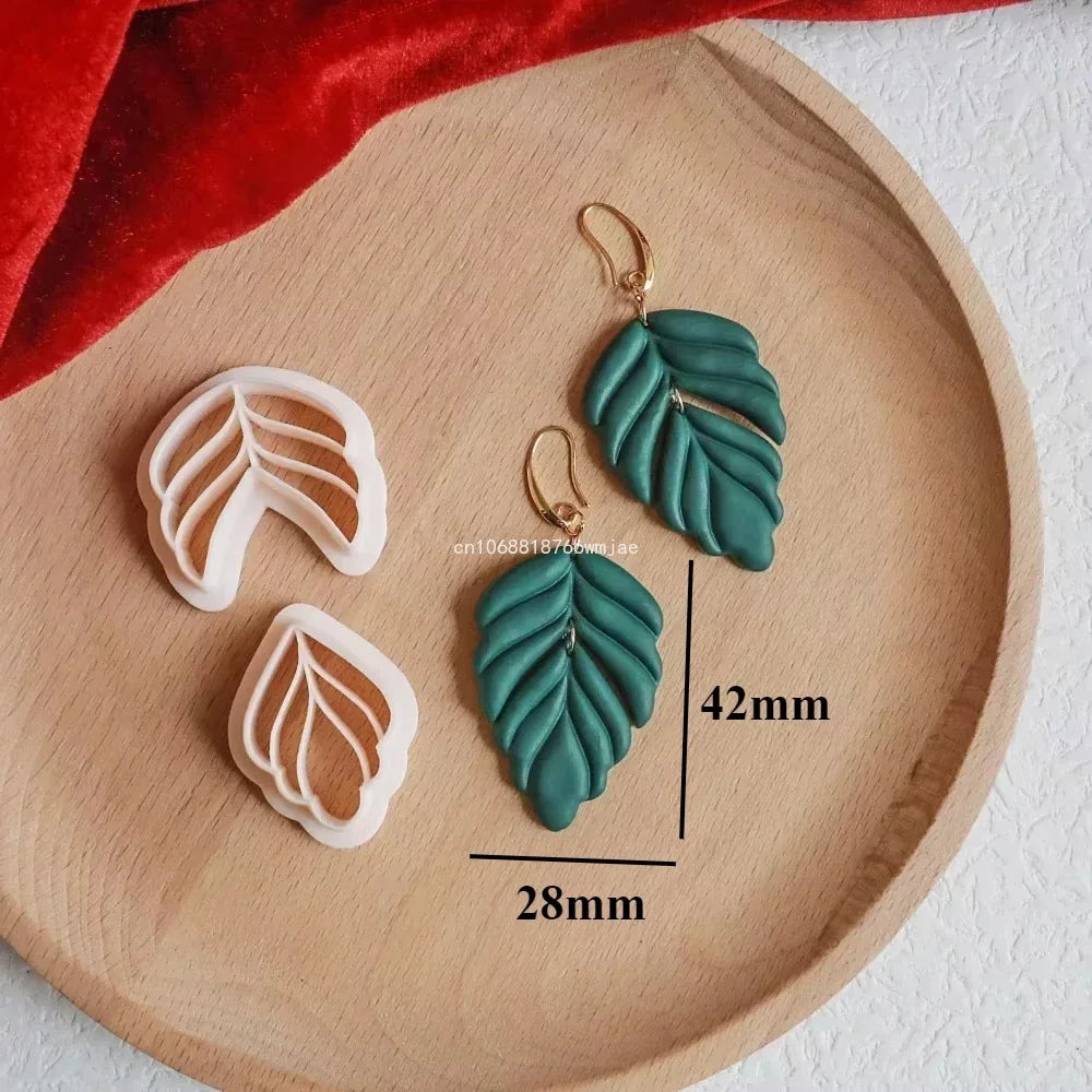Leaves Shape Polymer Clay Earring Cutters Green Plant Flowers Dangle Clay Embossing Moulds for Handmade Jewelry Pendant Making
