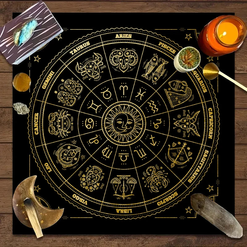 1pc Tarot card tablecloth, 12 zodiac astrology altar cloth, fortune astrology prophecy card mat, drop board game tablecloth