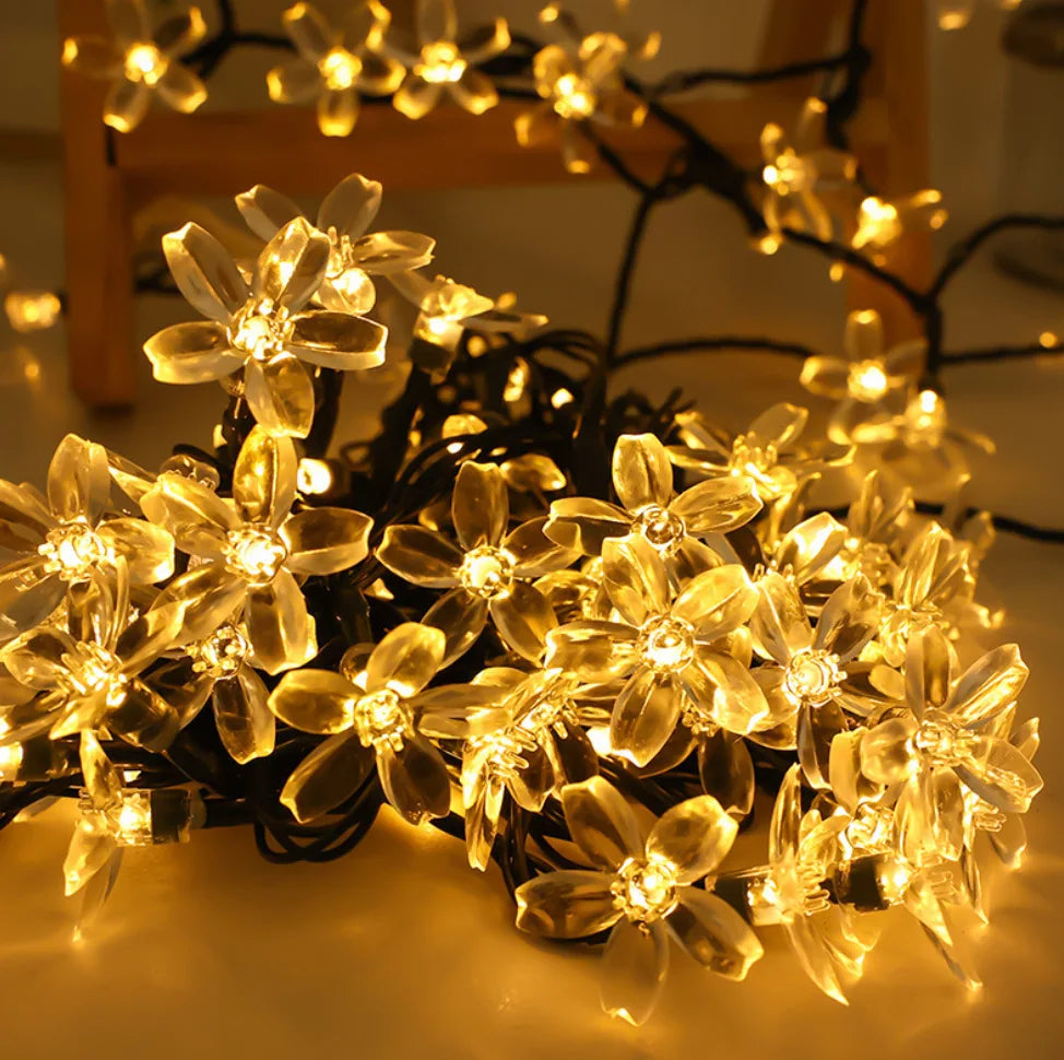 Sonkrag String Lights Kersiebloeisel LED Kransligte Buitelug Sonkrag Tuin Patio Dekor Ligte Kersfees Troue Party Versiering