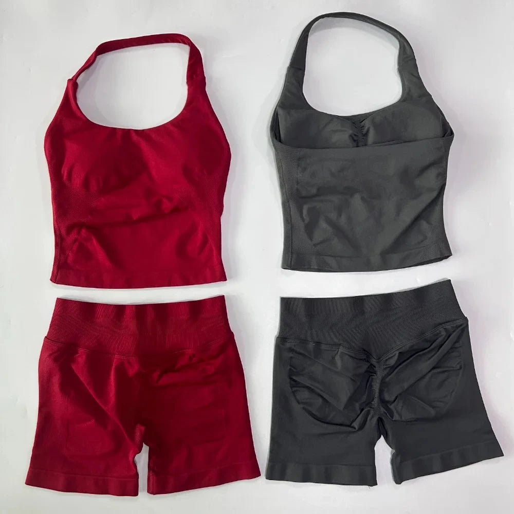 Yoga fitness set; strapless bra and shorts set; seamless backless vest; invisible elastic texture hip-lifting shorts