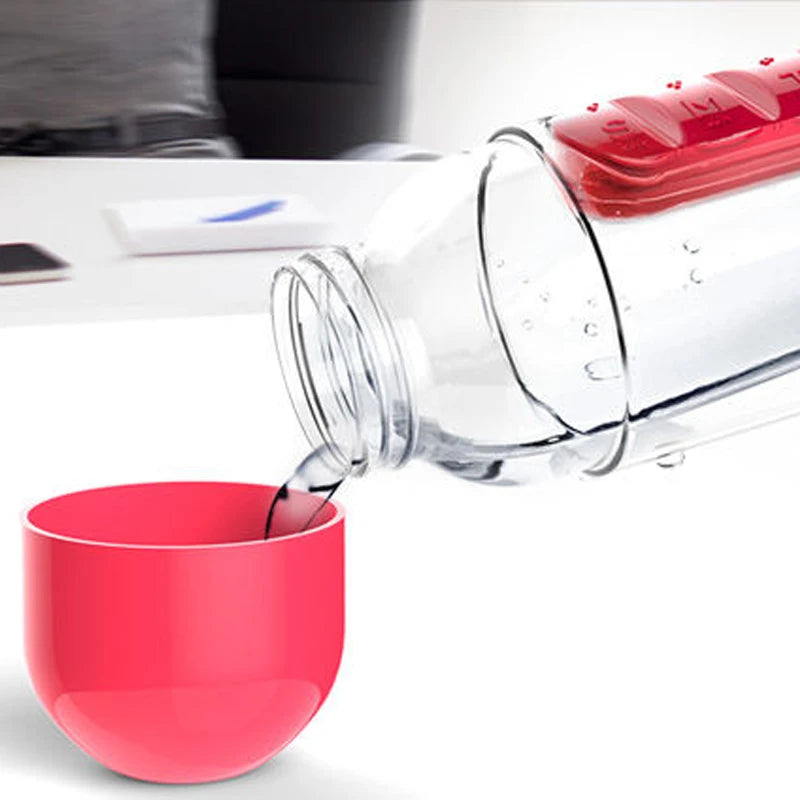 2 in 1 600ml 7 Grids Medicine Box Water Cup Sports Plastic Water Bottle Combine Daily Pill Boxes Organizer Drinking Bottles