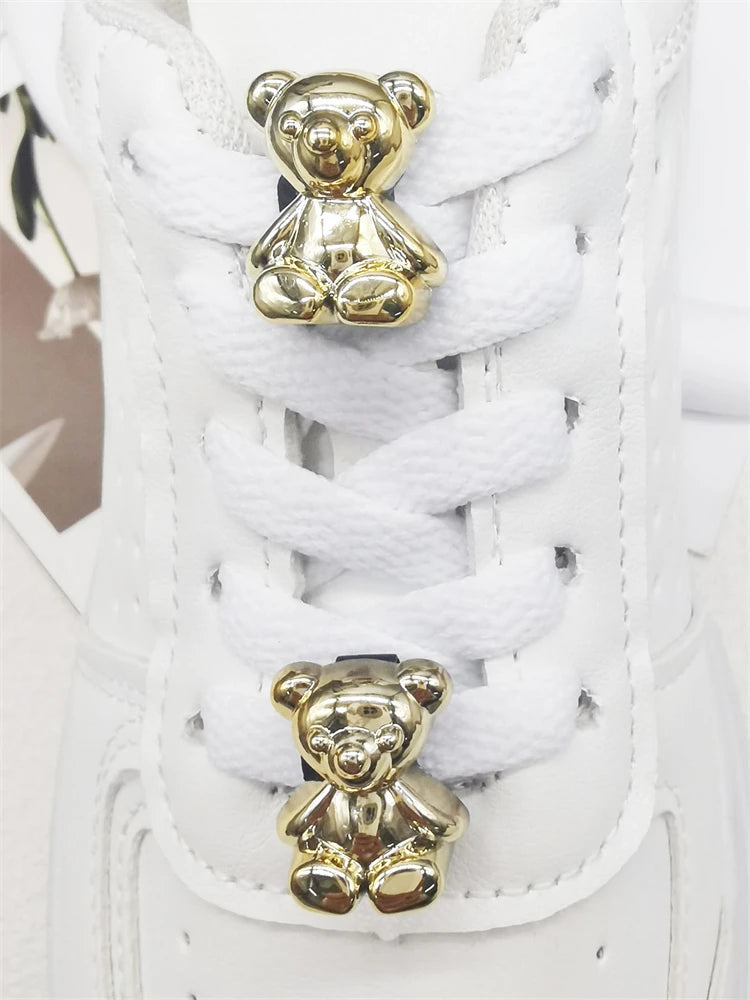 2PCS Bling Rhinestone Bear Shoelace Charms ABS Heart Bowtie Shoe Lace Decorations Accessories DIY Golden Shoe Clips Fit Sneakers