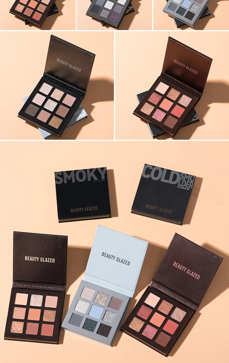 Beauty Glazed 9 Colors Eye Shadow Disc Makeup Palette Matte Shimmer Eye Pigmented Powder Make Up New Warm Earth Color Eyeshadow