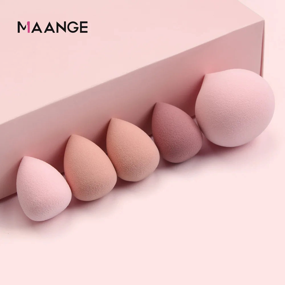Maange 5 PCs Mini Cosmetic Egg Wet and Dry Dual Use Foam Large Powder Puff Makeup Tools