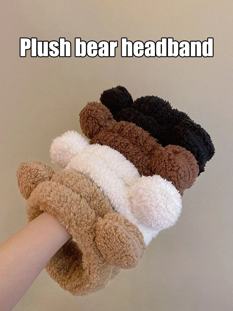 Cute Bear Hair Band Women's Face Wash Facial Mask Makeup Headwear Plush Hair Band Anti Slip Hair Band Hair Hccessories