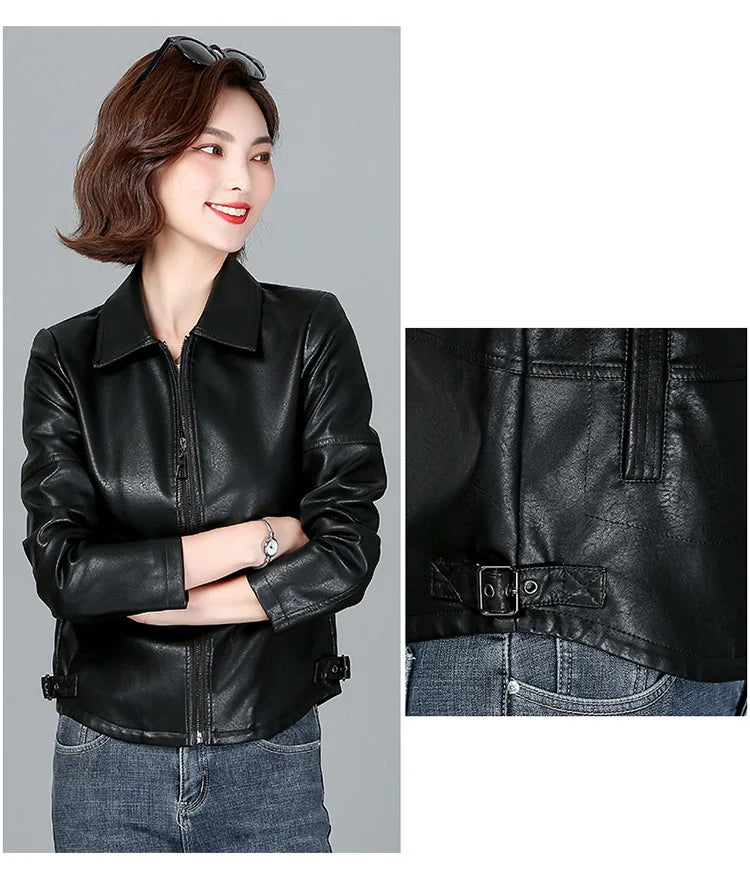 New Women Sheepskin Jacket Spring Autumn 2025 Fashion Casual Long Sleeve Short Zipper Leather Coat Loose Split Leather Outerwear