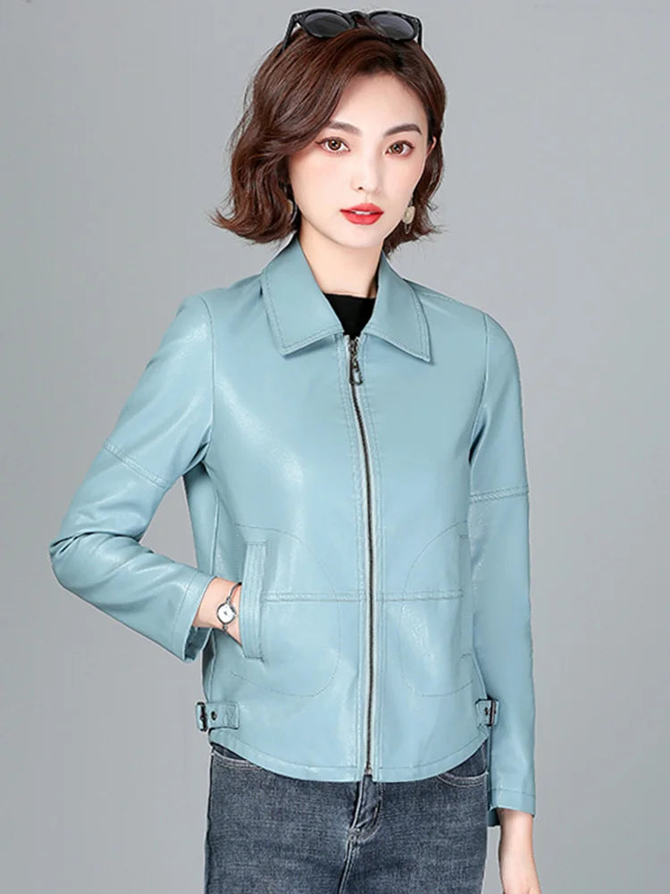 New Women Sheepskin Jacket Spring Autumn 2025 Fashion Casual Long Sleeve Short Zipper Leather Coat Loose Split Leather Outerwear