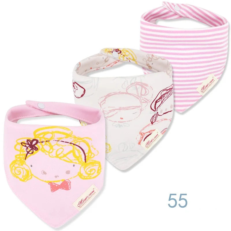3pcs Per Lot Baby Bibs Bandana Set Cotton Multi-Style Triangle Cartoon Babadores Para Bebe Infant Boys Girls Saliva Towel KF025