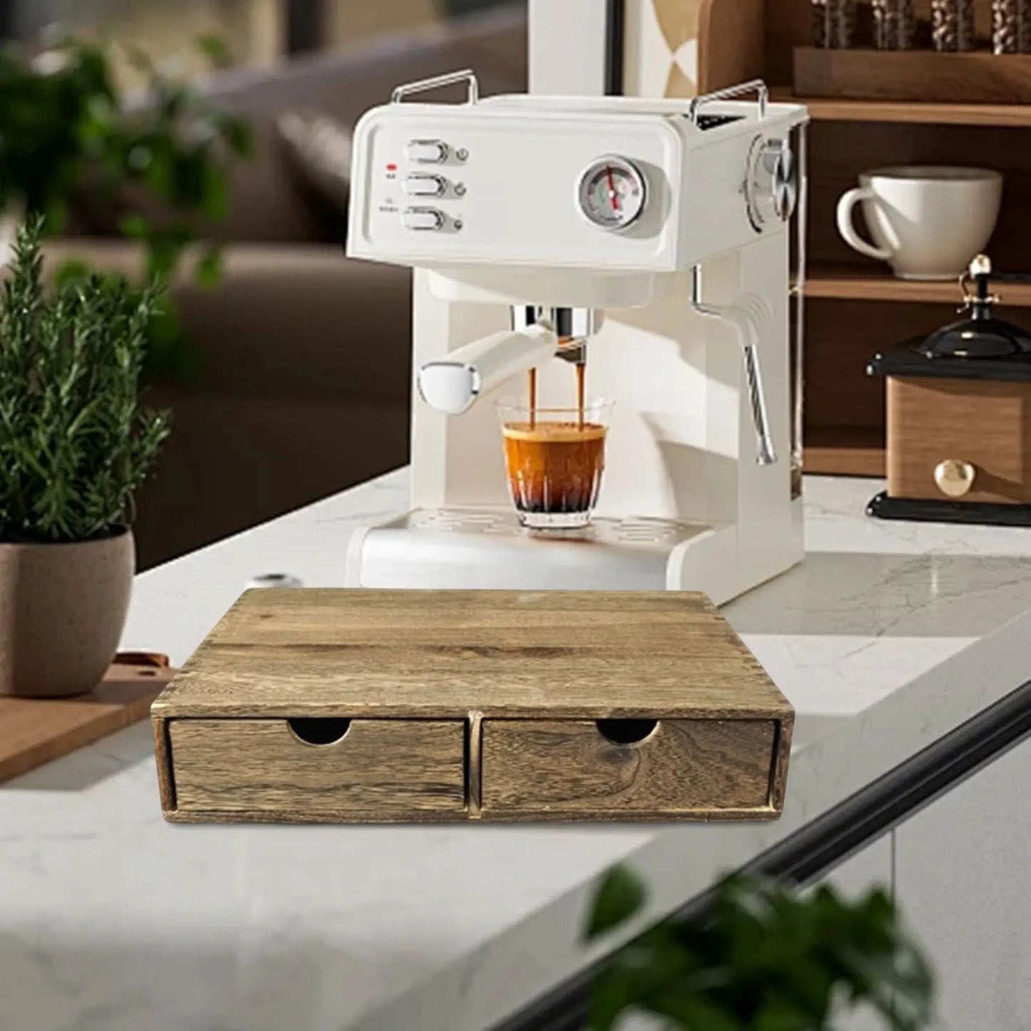 Wooden Coffee Pod Holder Coffee Capsule Drawer Organizer Tea Storage Box for Kitchen Bar Home Coffee Station Organization