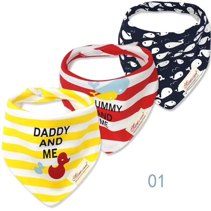 3pcs Per Lot Baby Bibs Bandana Set Cotton Multi-Style Triangle Cartoon Babadores Para Bebe Infant Boys Girls Saliva Towel KF025