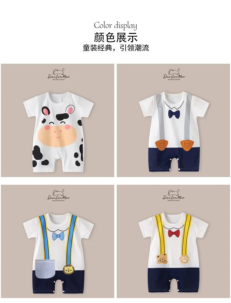 Baby Boys Thin Rompers Baby Girls Short Sleeve Bodysuit Newborn Infants Jumpsuit for Summer New Korean Style Costume