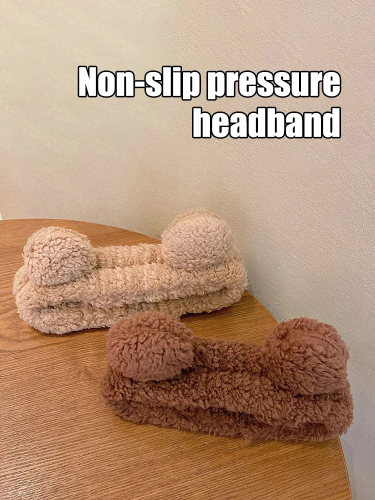 Cute Bear Hair Band Women's Face Wash Facial Mask Makeup Headwear Plush Hair Band Anti Slip Hair Band Hair Hccessories
