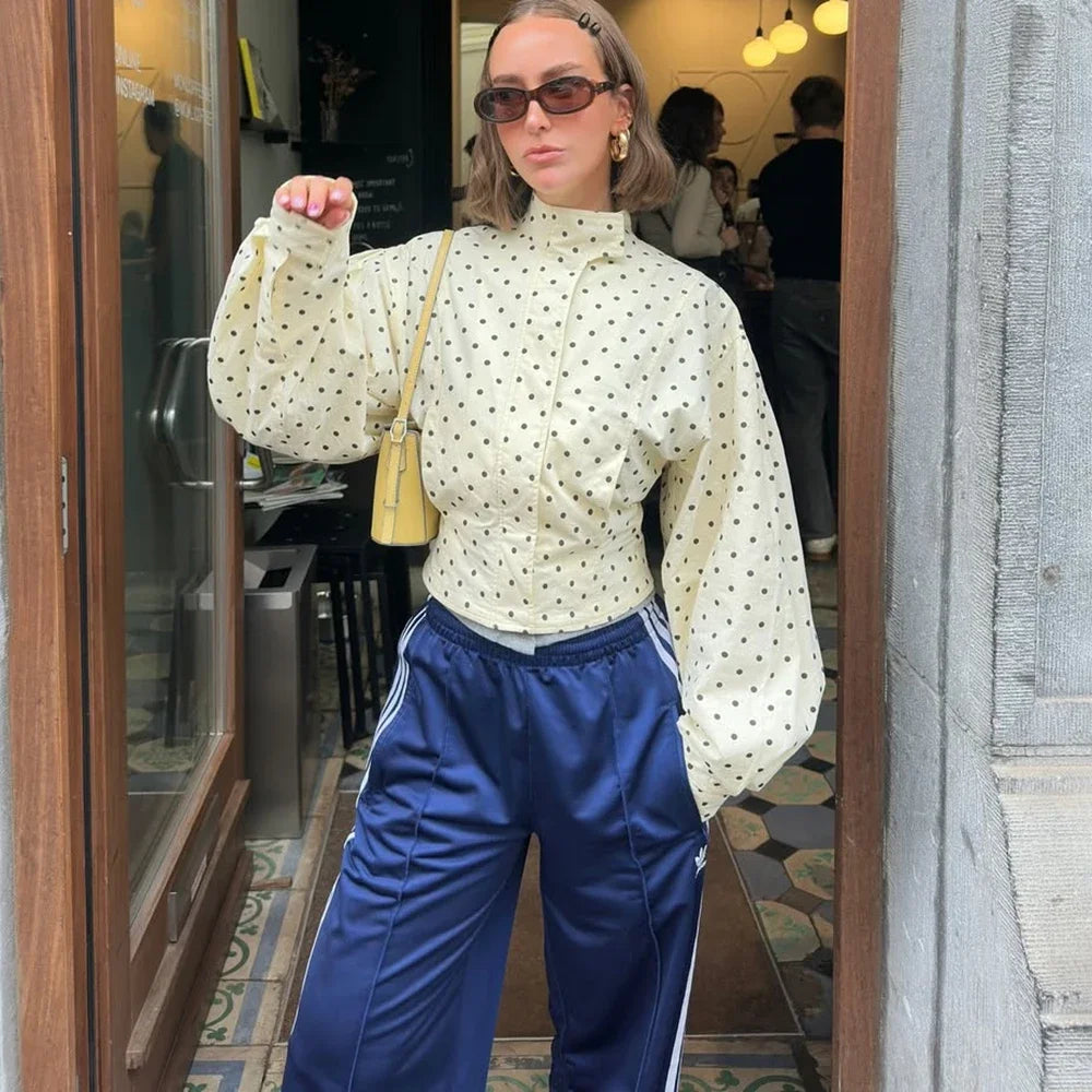 Tuularose Zipper Full Sleeve Short Polka Dot Printing Thin Jackets Women Casual Stand Neck Slim Coat Lady New Highstreet Outwear