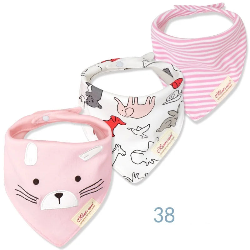 3pcs Per Lot Baby Bibs Bandana Set Cotton Multi-Style Triangle Cartoon Babadores Para Bebe Infant Boys Girls Saliva Towel KF025