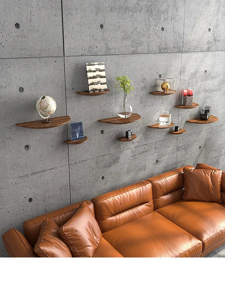 Semicircle Wooden Wall Shelf Background Wall Hanging Projector Display Stand Suspension Home Decoration Storage Organization