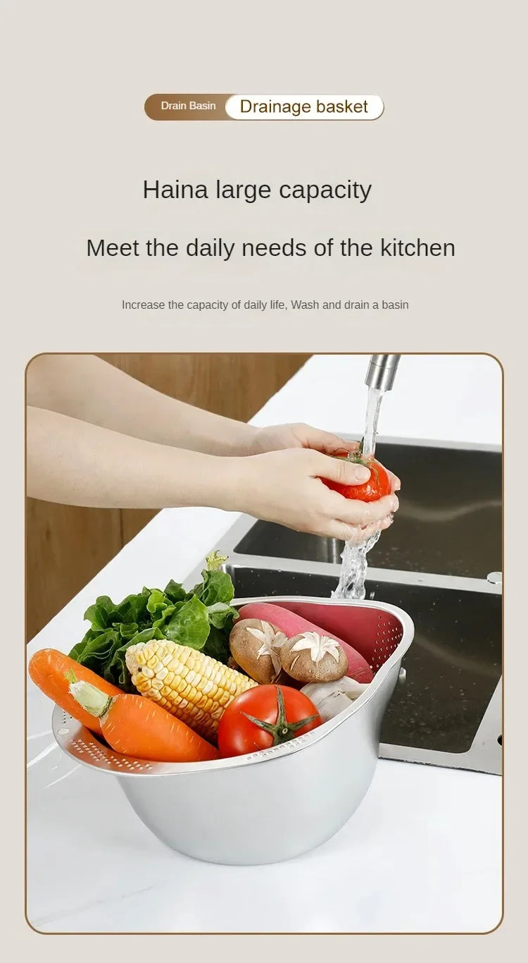 Rice Washer Strainer Bowl Stainless Steel 304 Rice Washing Bowl Rice Sieve Colander Fruit And Vegetable Strainer Kitchen Tools