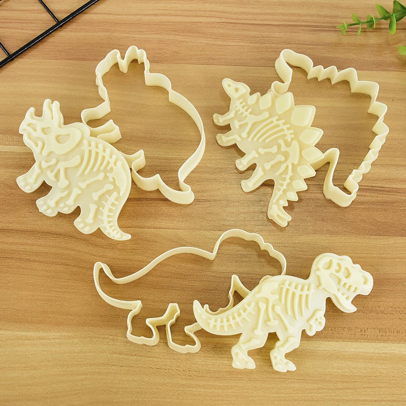 3pcs Dinosaur Shape Cookie Cutters Mold Fondant Biscuit Embossing Mould Handmade DIY Cake Baking Tool Ungle Birthday Party Decor