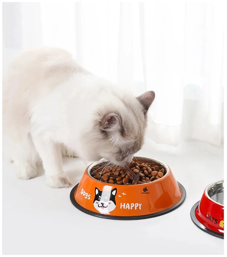 New Multicolor Stainless Steel Dog Cat Bowl Non-Slip Durable Anti-Fall Eat Drink Pet Food Container Feeder Dish Bowl