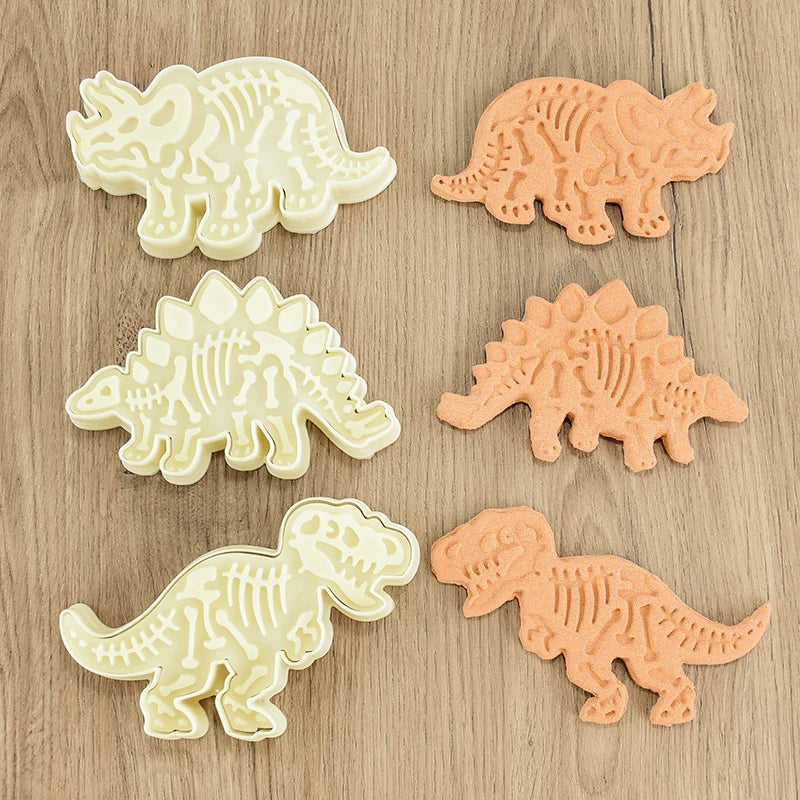 3pcs Dinosaur Shape Cookie Cutters Mold Fondant Biscuit Embossing Mould Handmade DIY Cake Baking Tool Ungle Birthday Party Decor