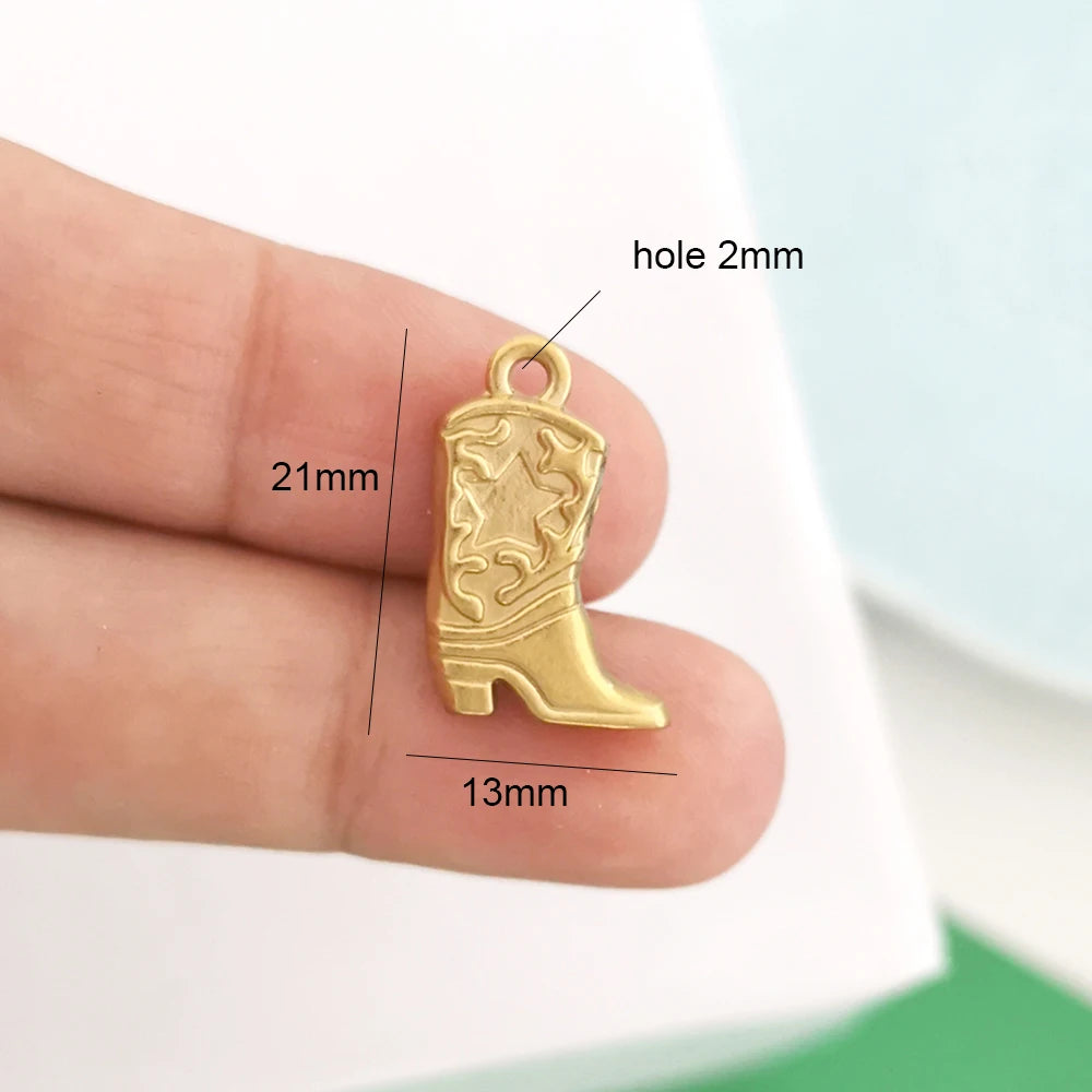 1pc Stainless Steel Big Pendant Small Charm Cherry Angel Boot Heart Tail Flower Star Cross Key Moon Pearl Bow PVD Gold Color