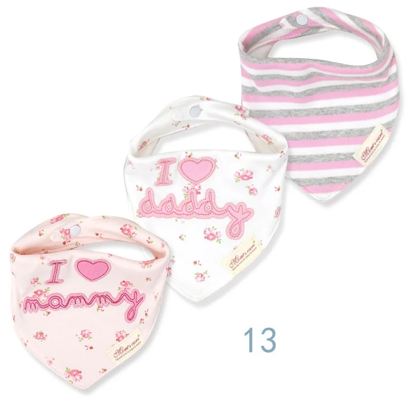 3pcs Per Lot Baby Bibs Bandana Set Cotton Multi-Style Triangle Cartoon Babadores Para Bebe Infant Boys Girls Saliva Towel KF025